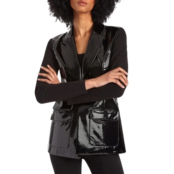 NWT Capsule 121 The Vinyl Combo Dart Blazer in Black Sz. S - Picture 2 of 4